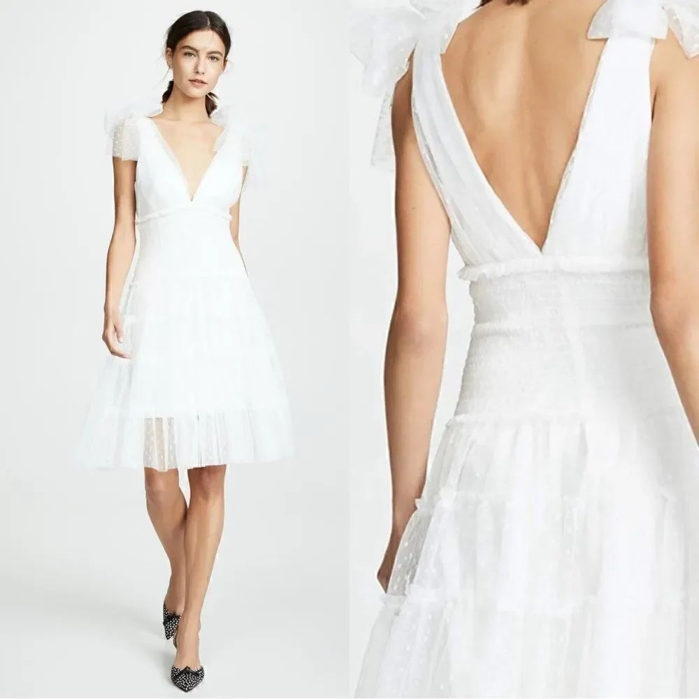 Cinq a Sept Valeria Midi White Dress Ruffle Size 4